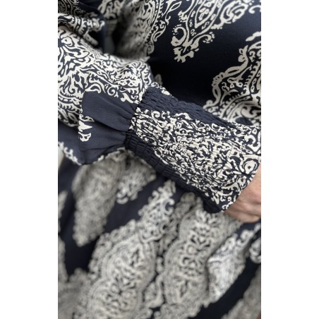 Neo Noir jurk Novalee Navy Paisley