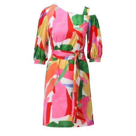 K-Design jurk roze/groen/rood
